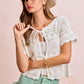 BiBi Front Bow Tie Detail Pointelle Knit Top