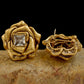 Gold Rose Flower Zircon Brass Stud Earrings for Women