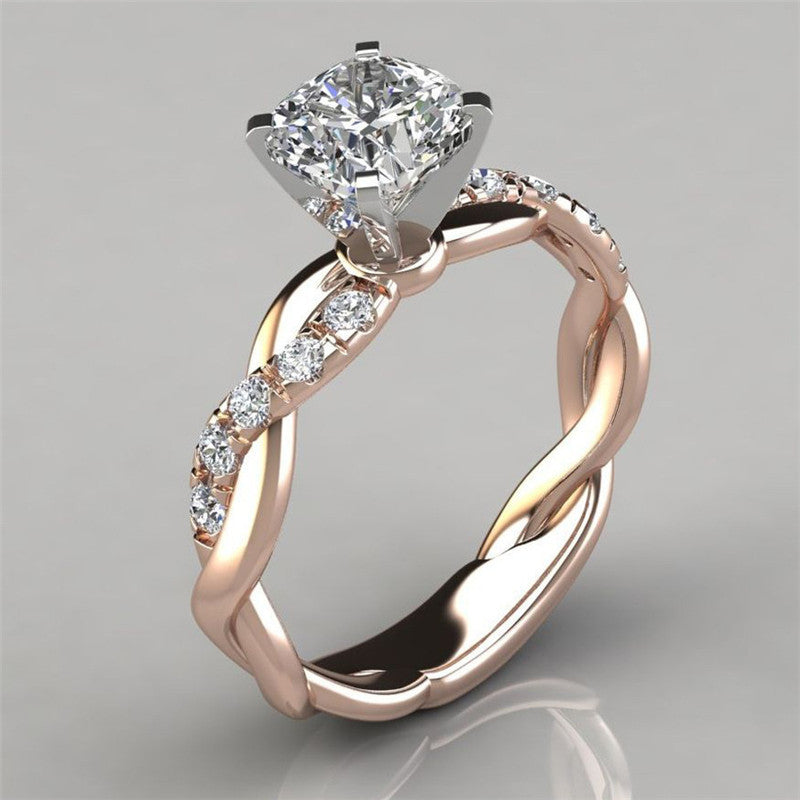 18K Rose Gold Plated Two-Tone Princess Diamond Ring