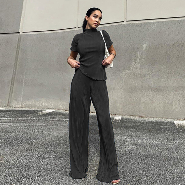 Women's Spring T-Shirt Wide Leg Pants Fashion Set