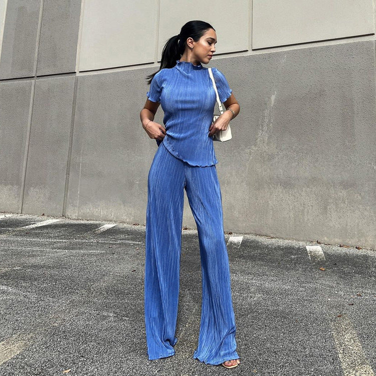 Women's Spring T-Shirt Wide Leg Pants Fashion Set