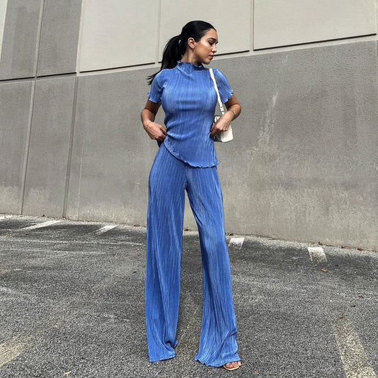 Women's Spring T-Shirt Wide Leg Pants Fashion Set