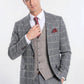 Checked Beige Vested Slim Fit Grey Men's Suit Wessi