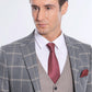 Checked Beige Vested Slim Fit Grey Men's Suit Wessi