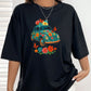 Women's Turquoise Floral Graphic T-Shirt – Vibrant Botanical Print Tee, Soft Cotton Nature-Inspired Flower Shirt for Her