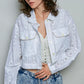 Eyelet Textured Cotton Cropped Button Front Jacket
