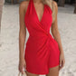 Halter Neck Twist Front Mini Dress
