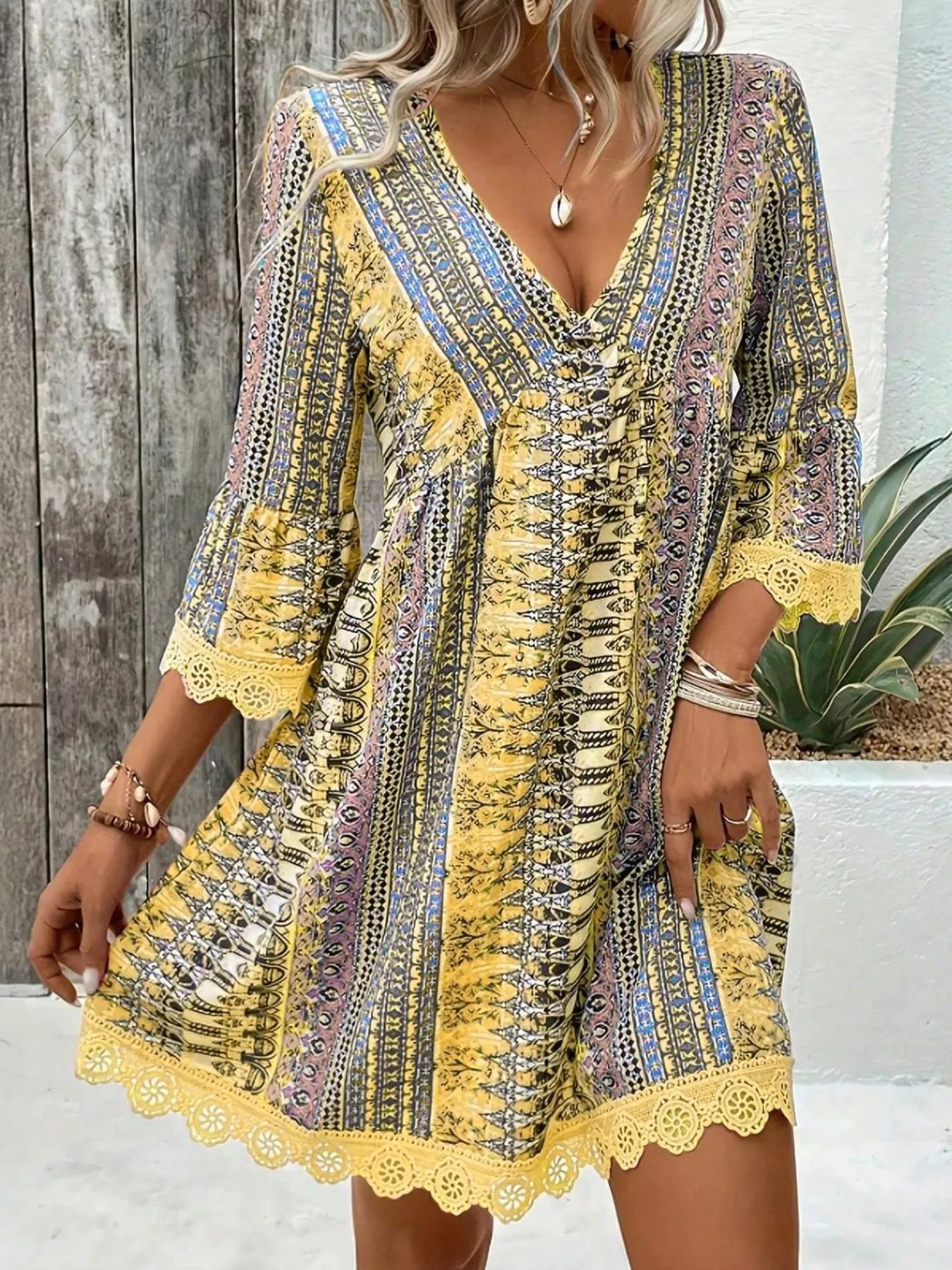 Printed V-Neck A-Line Dress for Everyday Casual Wear