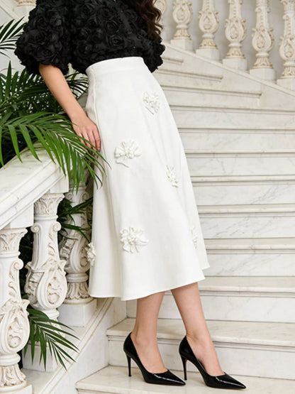 Floral Embellished Midi Skirt Elegant Women's Fashion