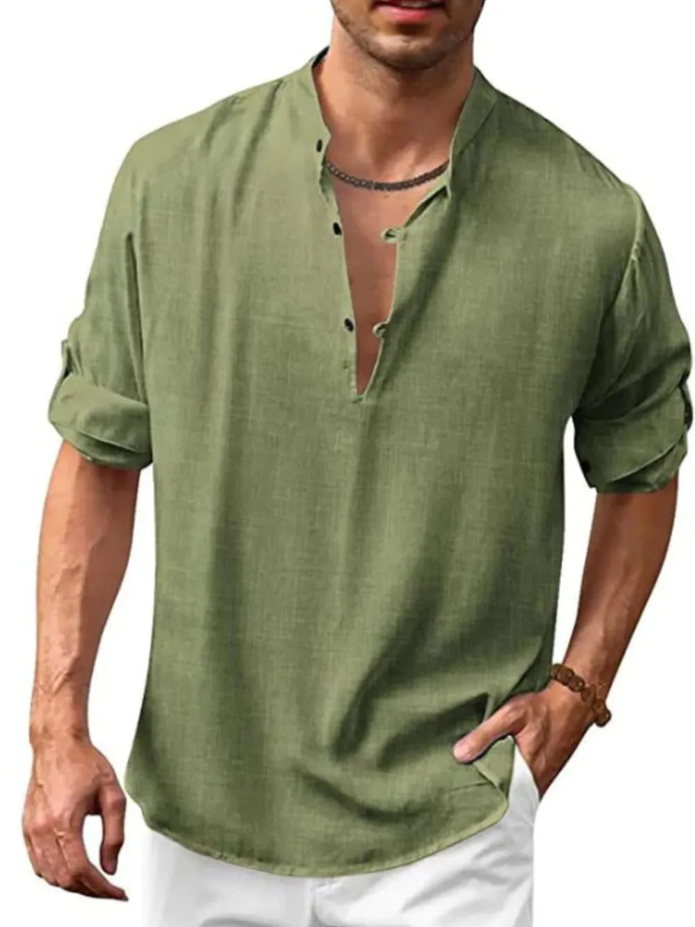 Men's Plus Size Half Button Long Sleeve Shirt