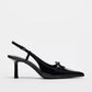 Black Patent Leather Bow Pointed Toe Thin Heel Sandals