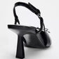 Black Patent Leather Bow Pointed Toe Thin Heel Sandals