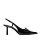 Black Patent Leather Bow Pointed Toe Thin Heel Sandals