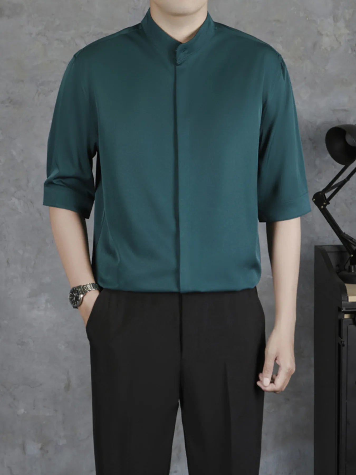 Men's Plus Size Solid Collar Half Sleeve Shirt