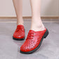 Women's Genuine Leather Thick Sole Hollow Sandals Slippers Round-Toe