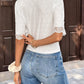 V-Neck Lace Trim Eyelet Blouse