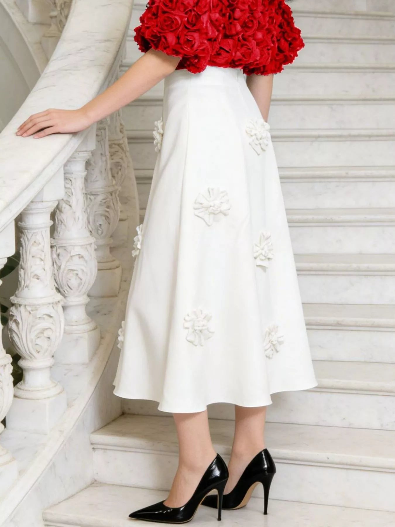 Floral Embellished Midi Skirt Elegant Women's Fashion