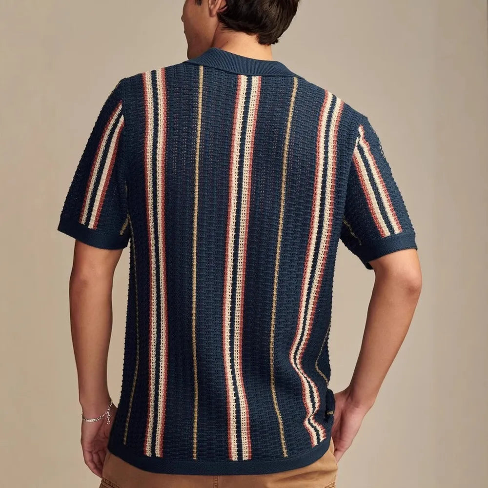 Men's Plus Size Striped Collared Short Sleeve Shirt