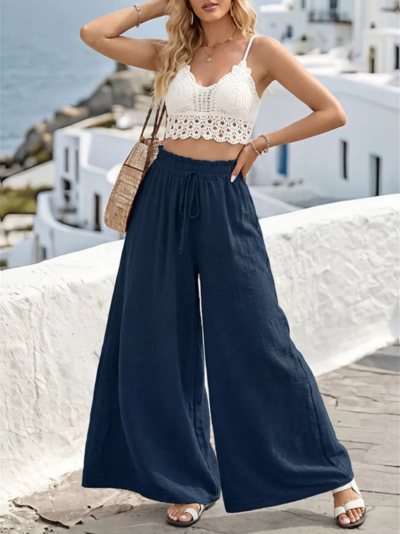 Wide Leg Drawstring Pants for Comfortable Casual Everyday Wear