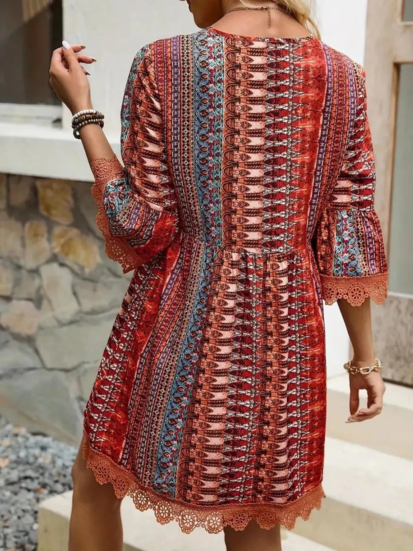 Printed V-Neck A-Line Dress for Everyday Casual Wear