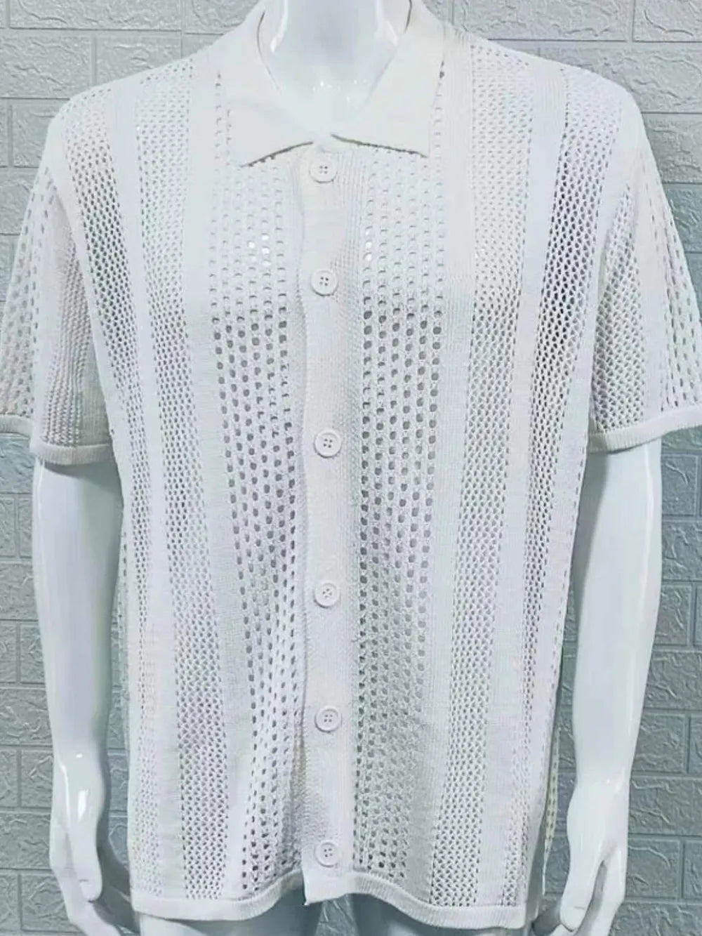 Men's Button Down Hollow Out Collared Shirt Casual