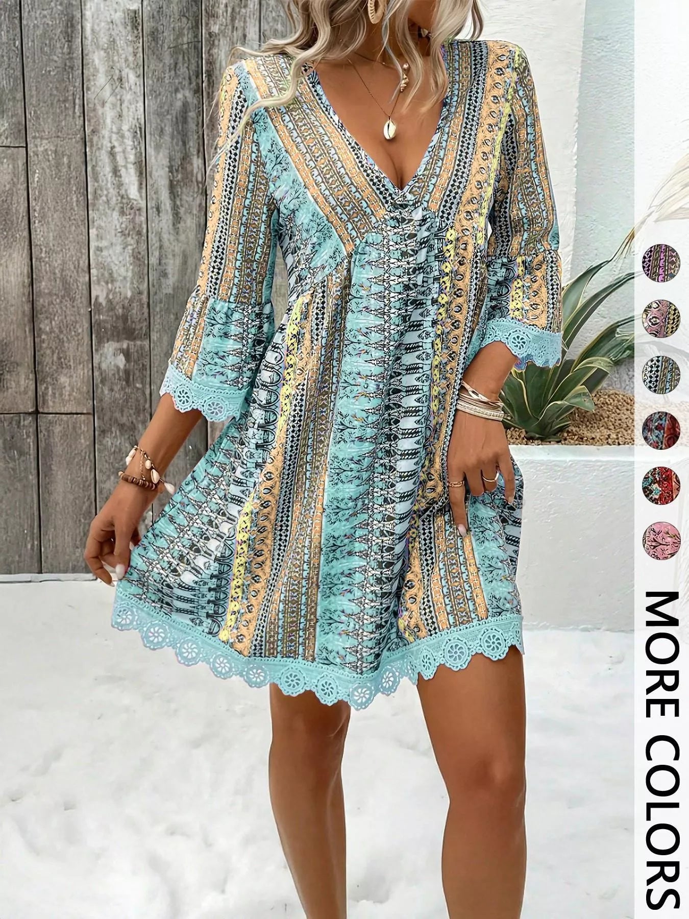 Printed V-Neck A-Line Dress for Everyday Casual Wear