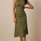 Asymmetrical Neck Ruched Midi Dress Elegant Women's Fashion