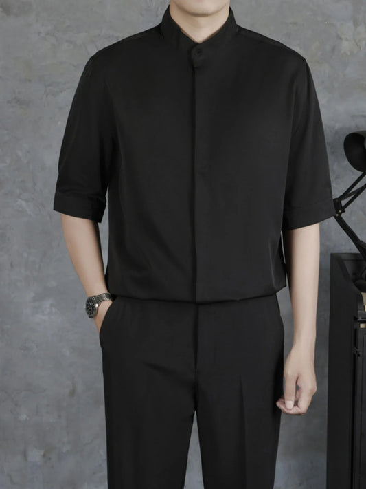 Men's Plus Size Solid Collar Half Sleeve Shirt