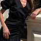 Ruffled Hem Ruched Puff Sleeve Mini Dress Women