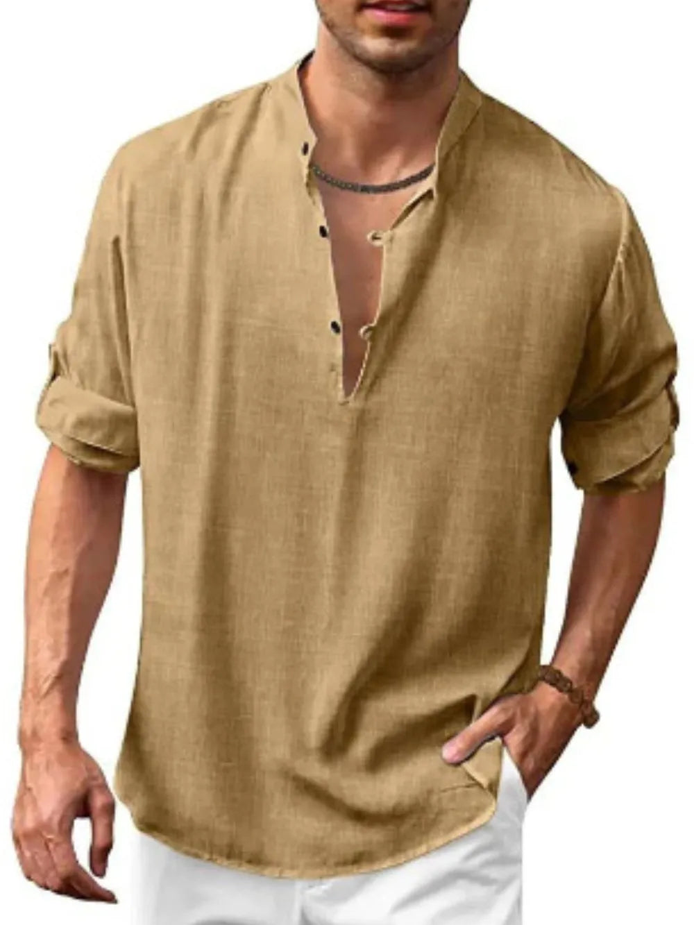 Men's Plus Size Half Button Long Sleeve Shirt
