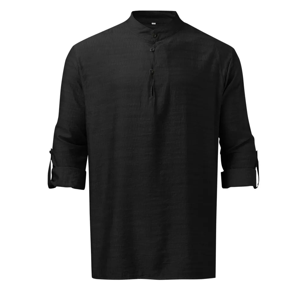 Men's Plus Size Half Button Long Sleeve Shirt