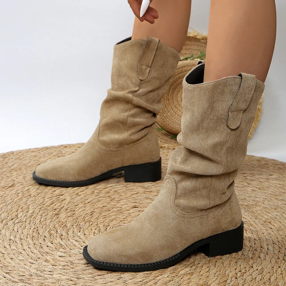 Pleated Pull-On Western Cowboy Boots for Everyday Fashion