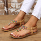Leather Beaded Flat Sandals for Casual Everyday Comfort