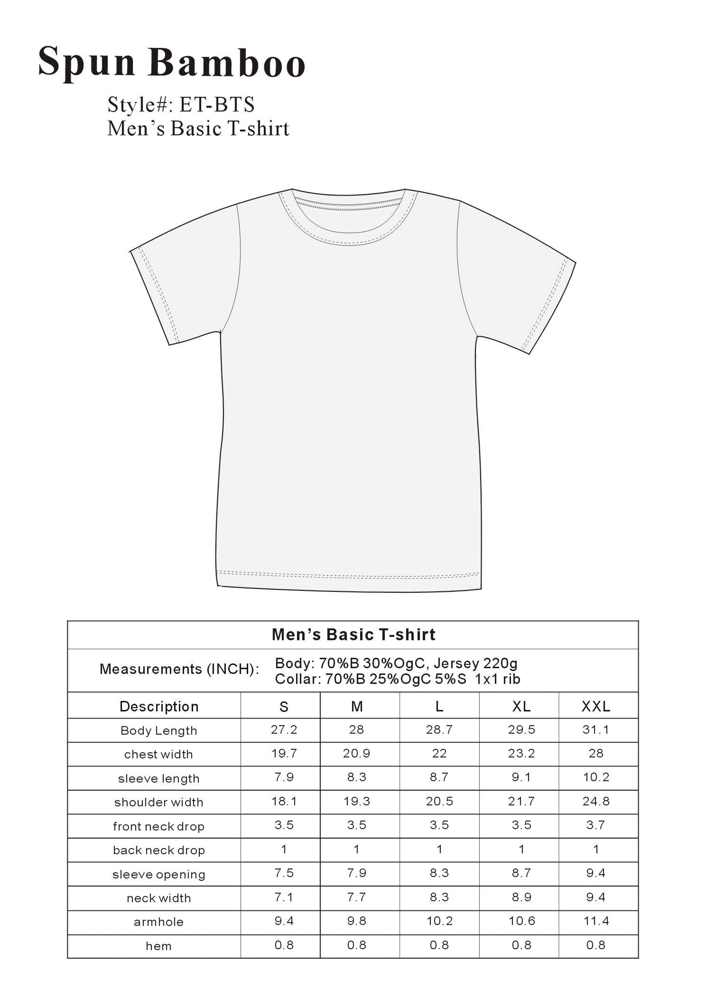 Men's Bamboo Organic Cotton Classic Short Sleeve T-Shirt
