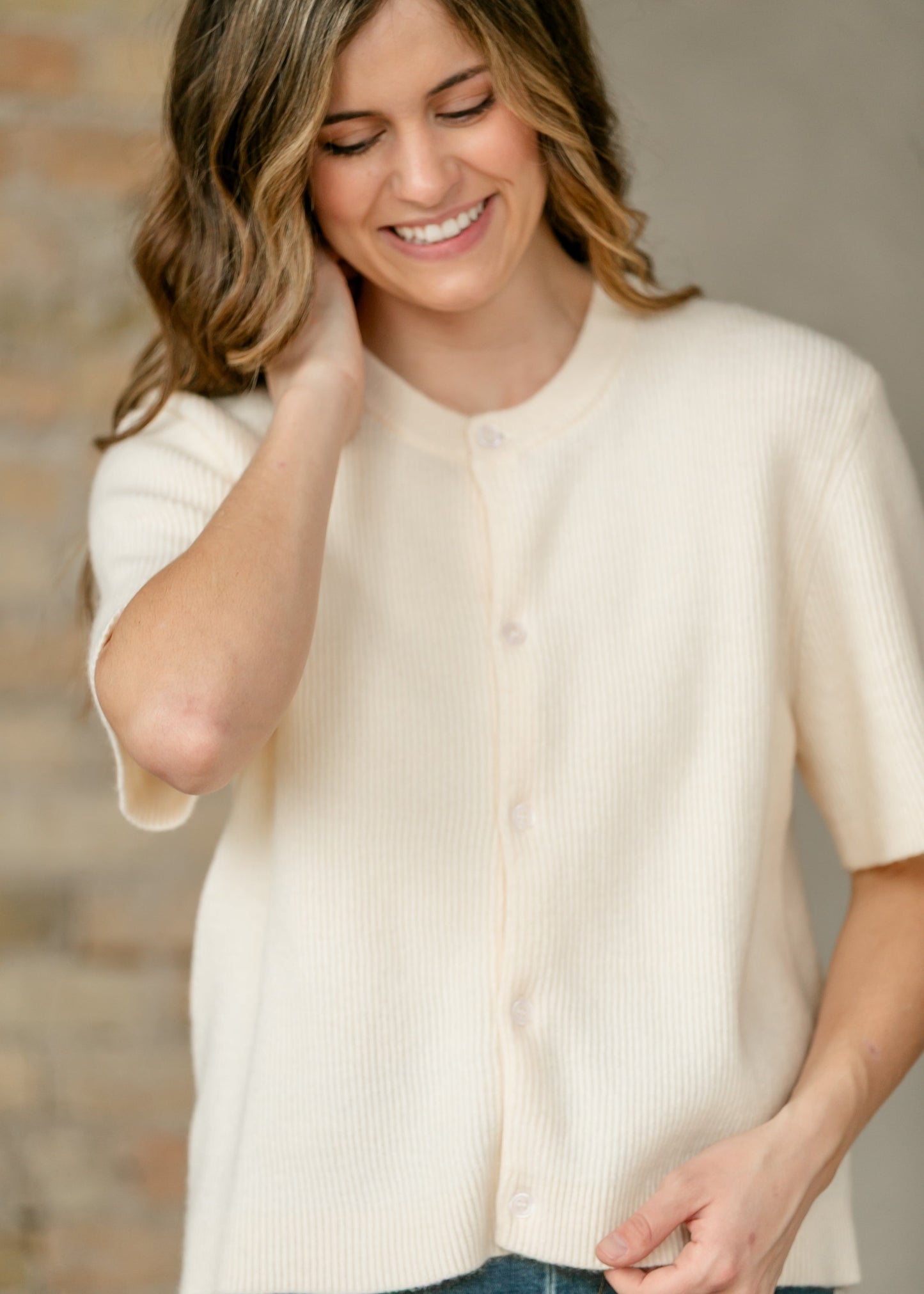 Short Sleeve Button Knit Cardigan Sweater