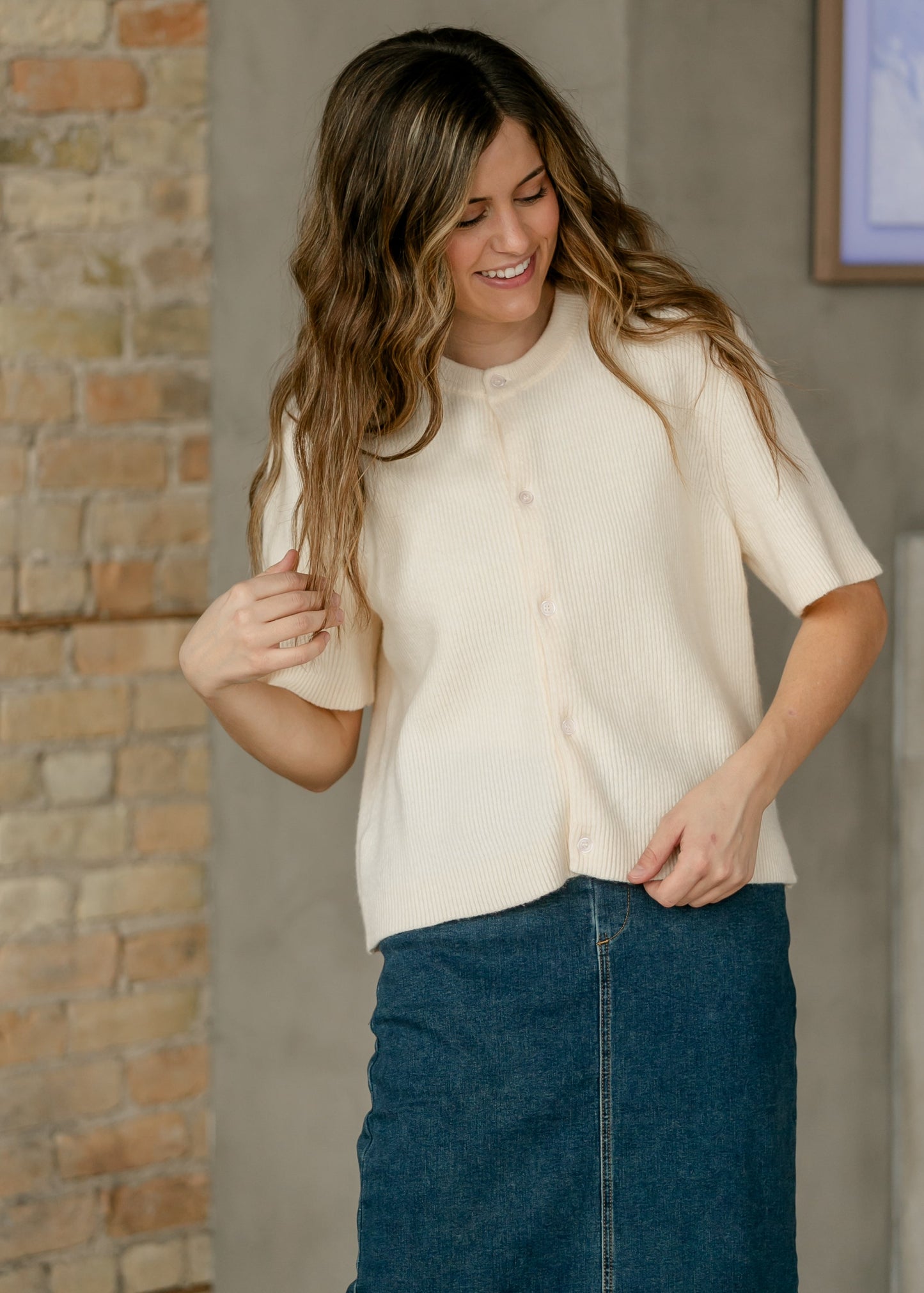 Short Sleeve Button Knit Cardigan Sweater