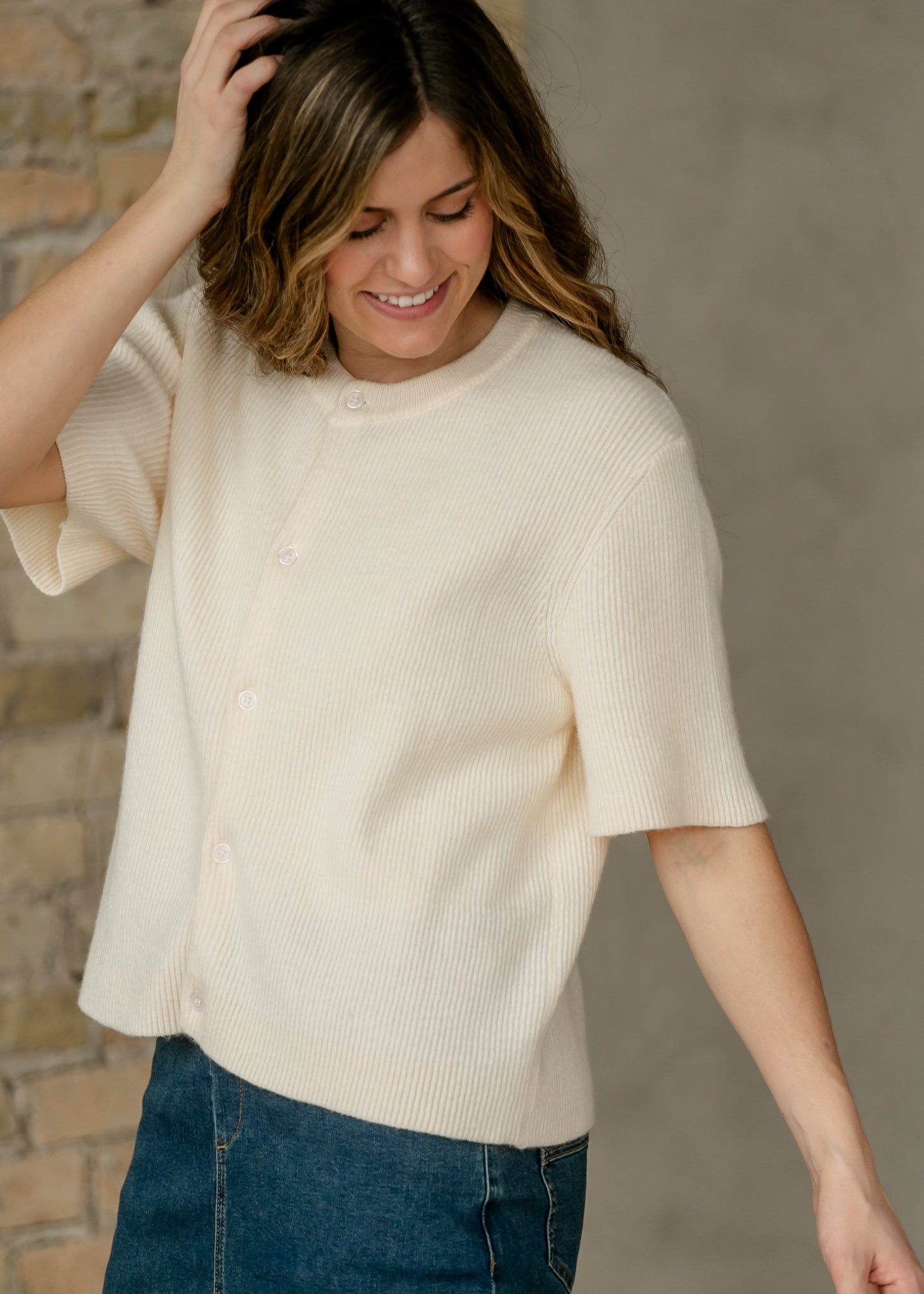 Short Sleeve Button Knit Cardigan Sweater