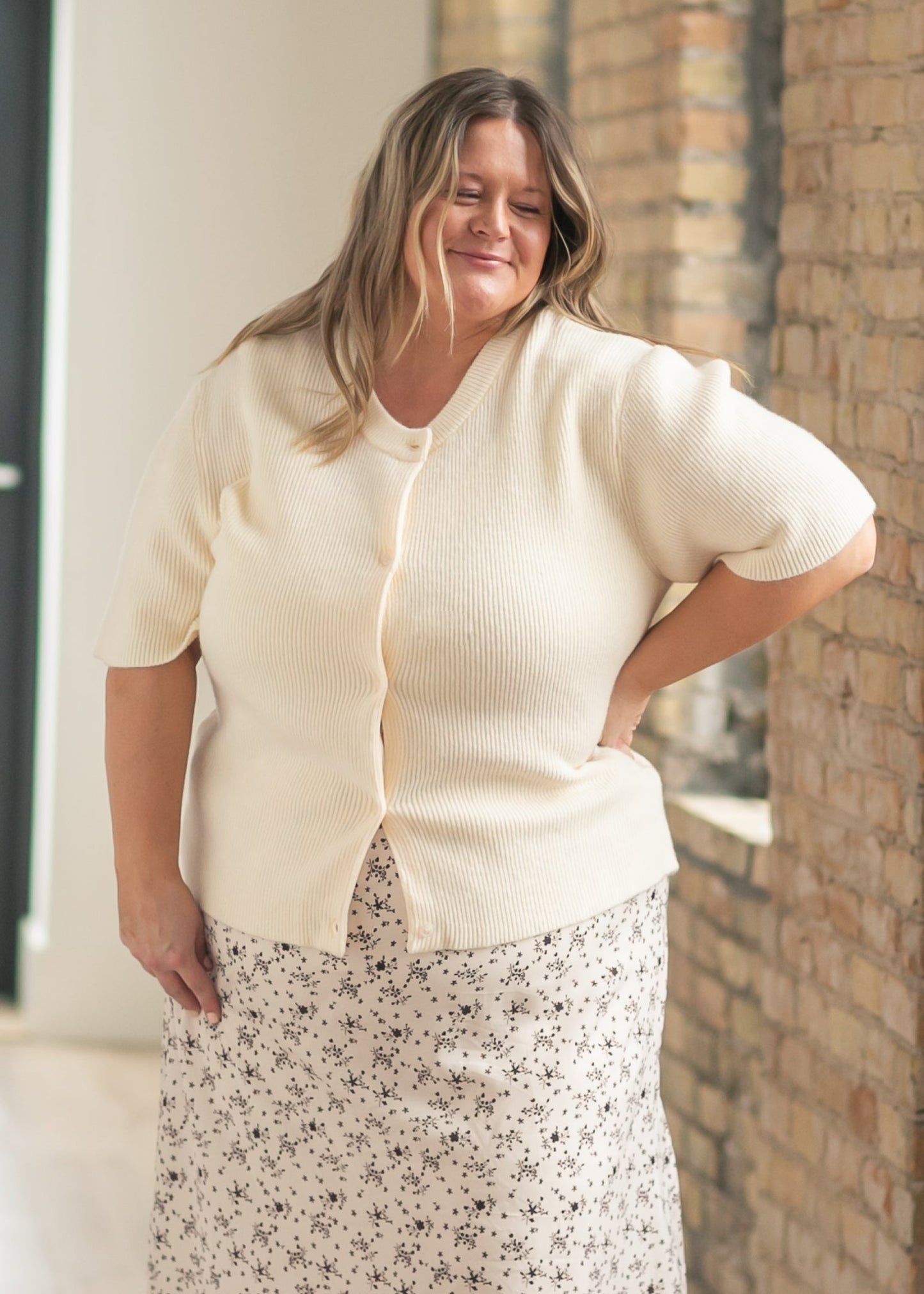 Short Sleeve Button Knit Cardigan Sweater