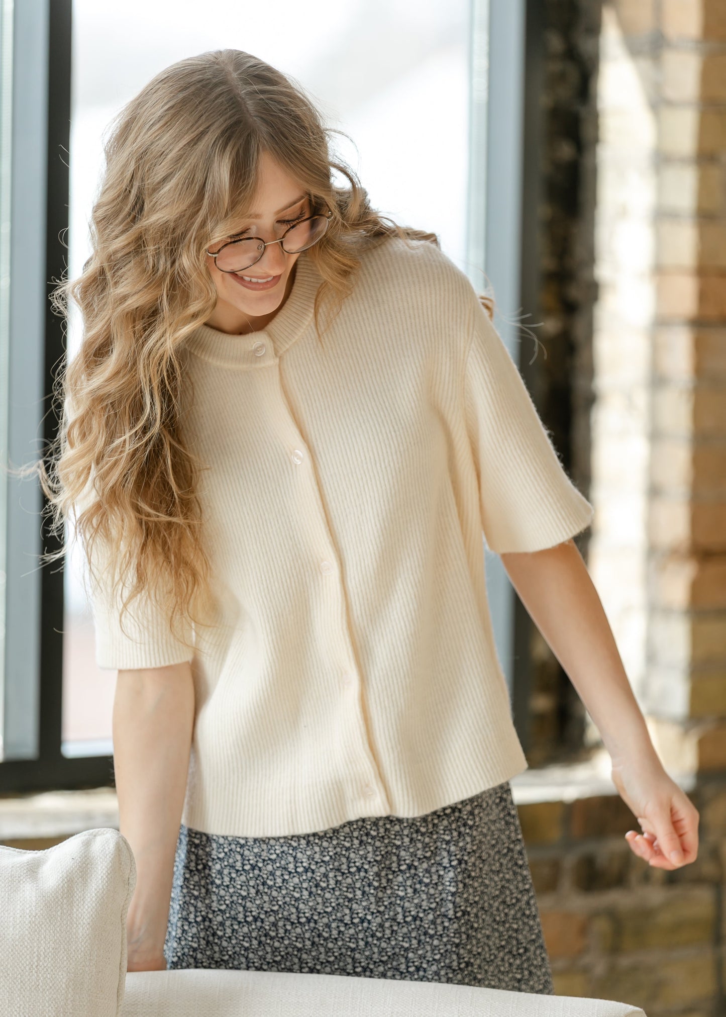 Short Sleeve Button Knit Cardigan Sweater