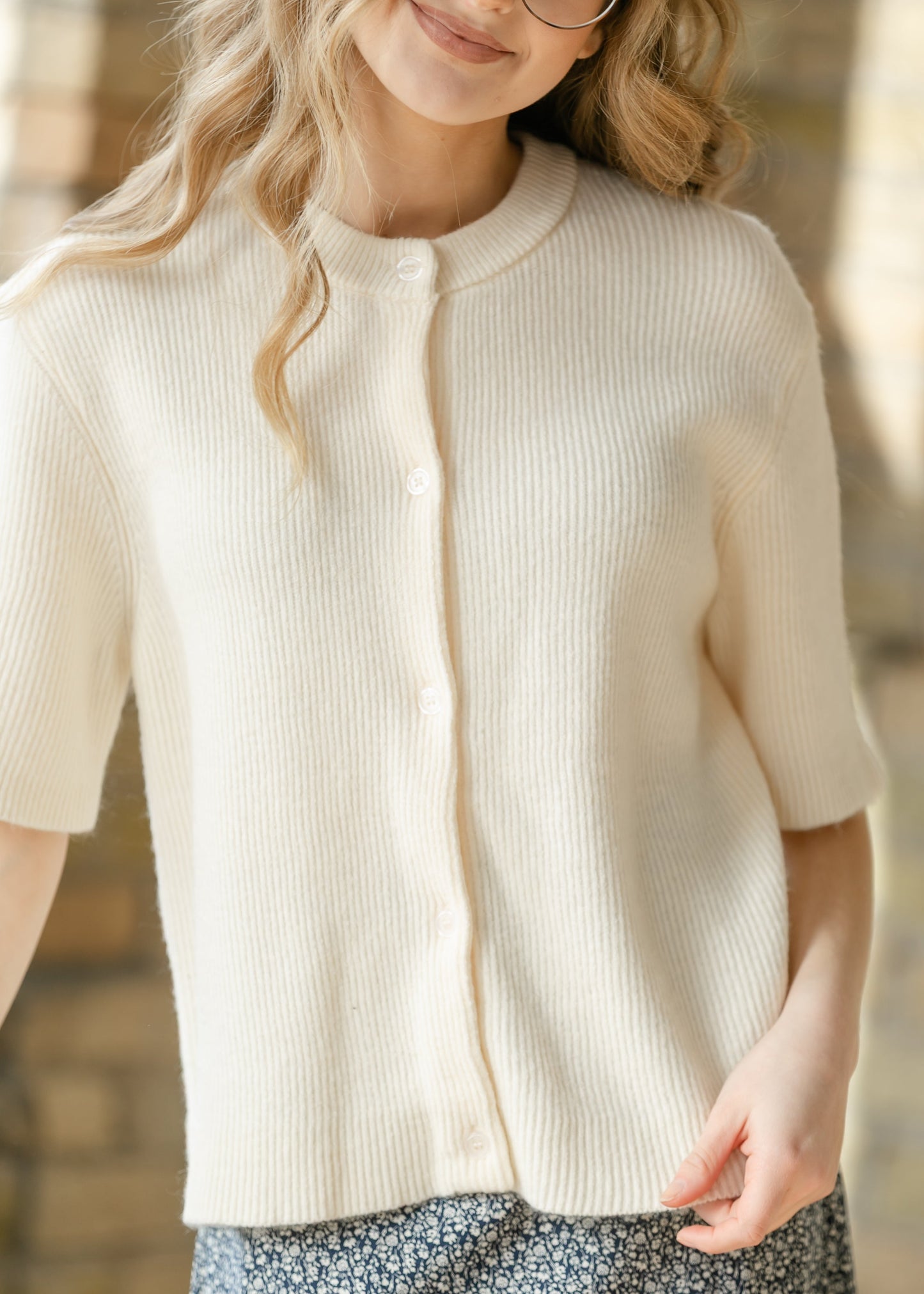 Short Sleeve Button Knit Cardigan Sweater